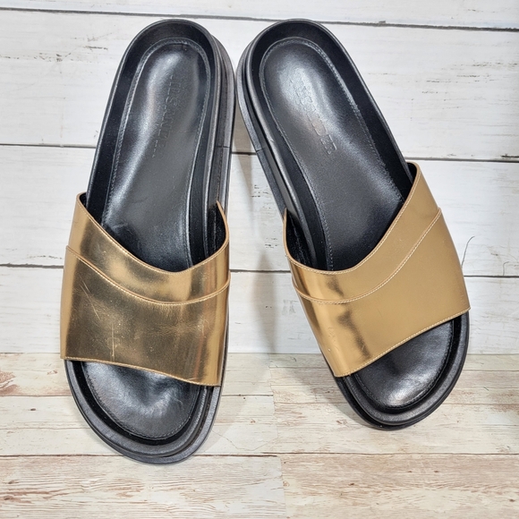 Jil Sander Black & Gold Mirrored Leather Slides - size 39 - Picture 2 of 13
